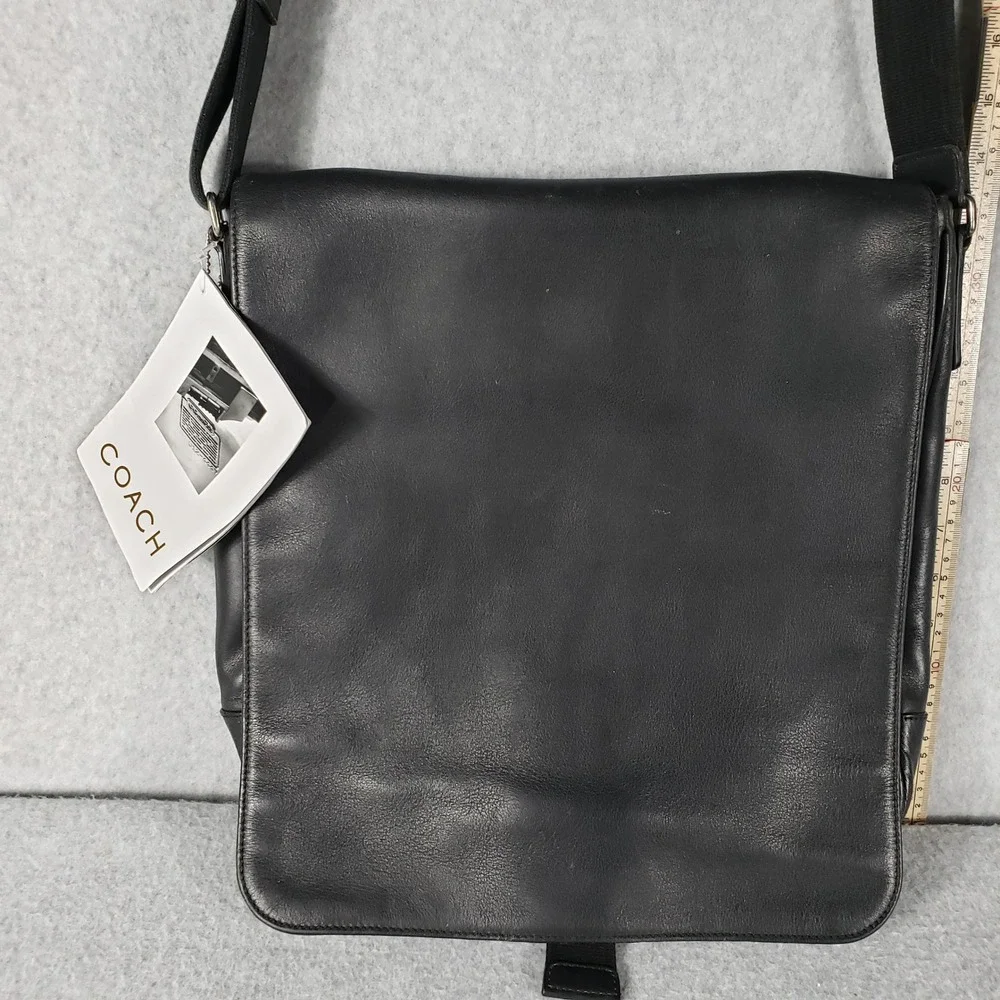 NWT Coach Black‎ Leather Messenger Crossbody Bag Adjustable Strap Buckle Unisex